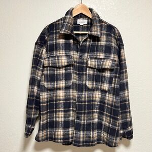 Retro‎ Timely Warning 90s Grunge Heavy Flannel Shirt Jacket Workwear Men Size L